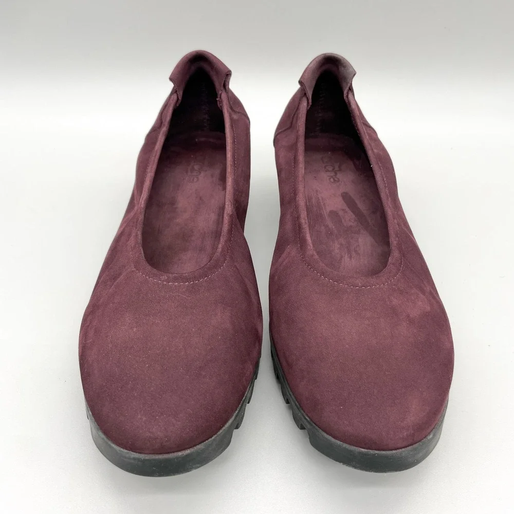 Arche Lomiss Burgundy Nubuck Wedge Ballet Flats Womens 40 Comfort Lagenlook Shoe